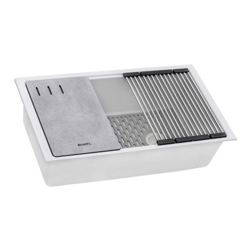 Granite Composite Workstation Undermount Kitchen Sink Single Bowl White. Picture 1