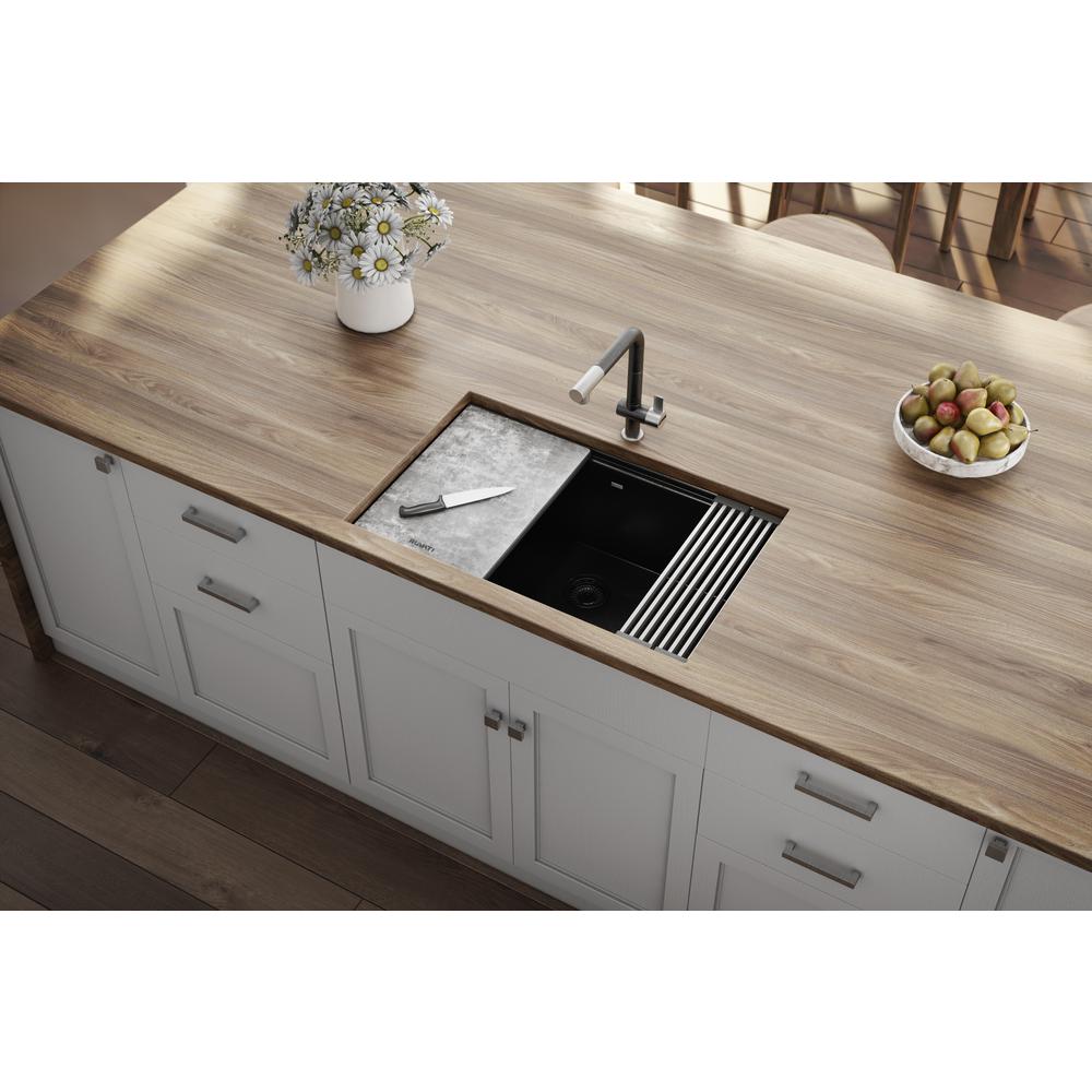 Ruvati 30-inch Workstation Matte Black Dual Mount Kitchen Sink. Picture 6