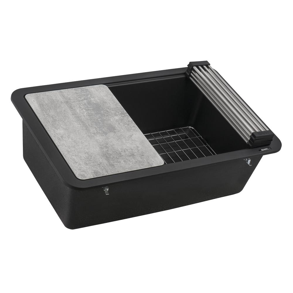 Ruvati 30-inch Workstation Matte Black Dual Mount Kitchen Sink. Picture 1