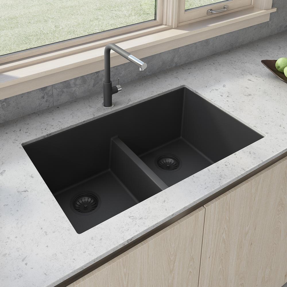 Ruvati 33 x 19 inch Undermount Low Divide Double Bowl Kitchen Sink. Picture 5