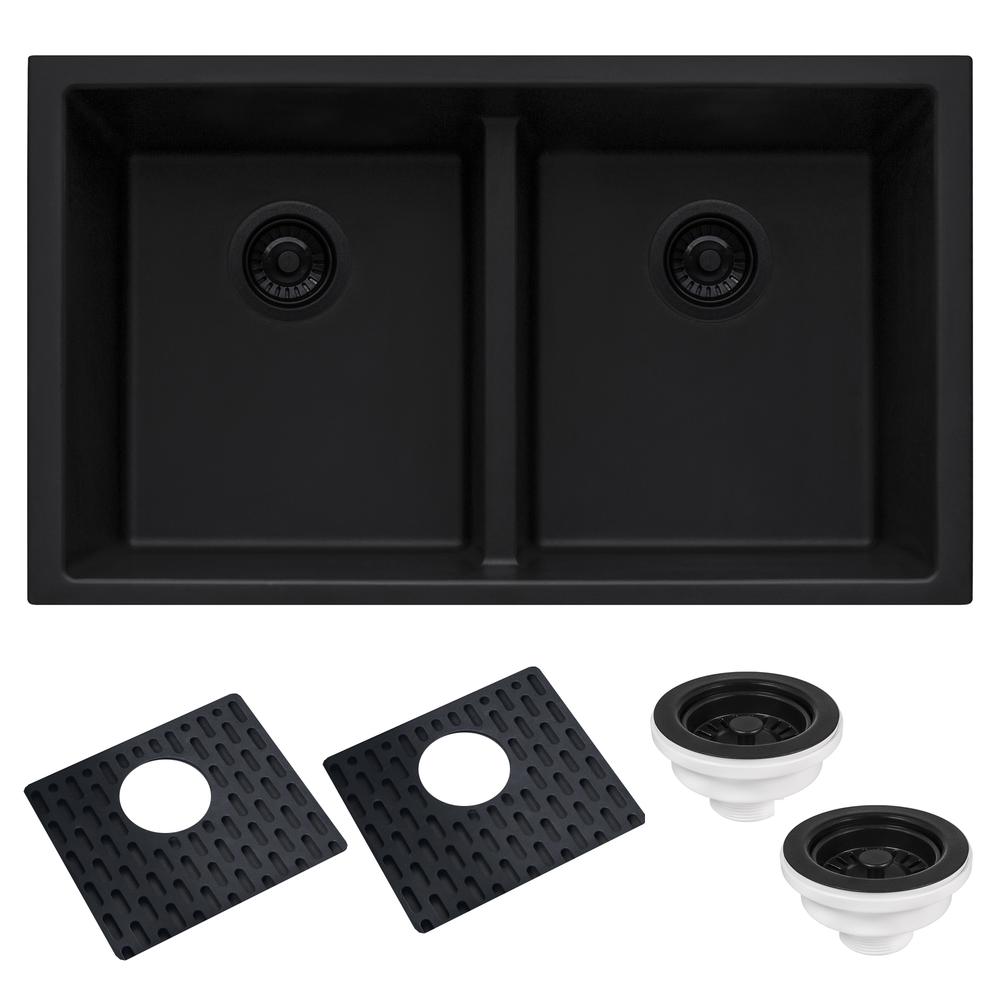 Ruvati 33 x 19 inch Undermount Low Divide Double Bowl Kitchen Sink. Picture 6