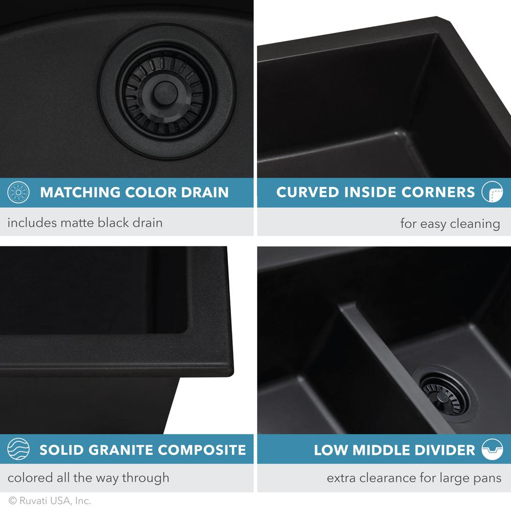 Ruvati 33 x 19 inch Undermount Low Divide Double Bowl Kitchen Sink. Picture 2
