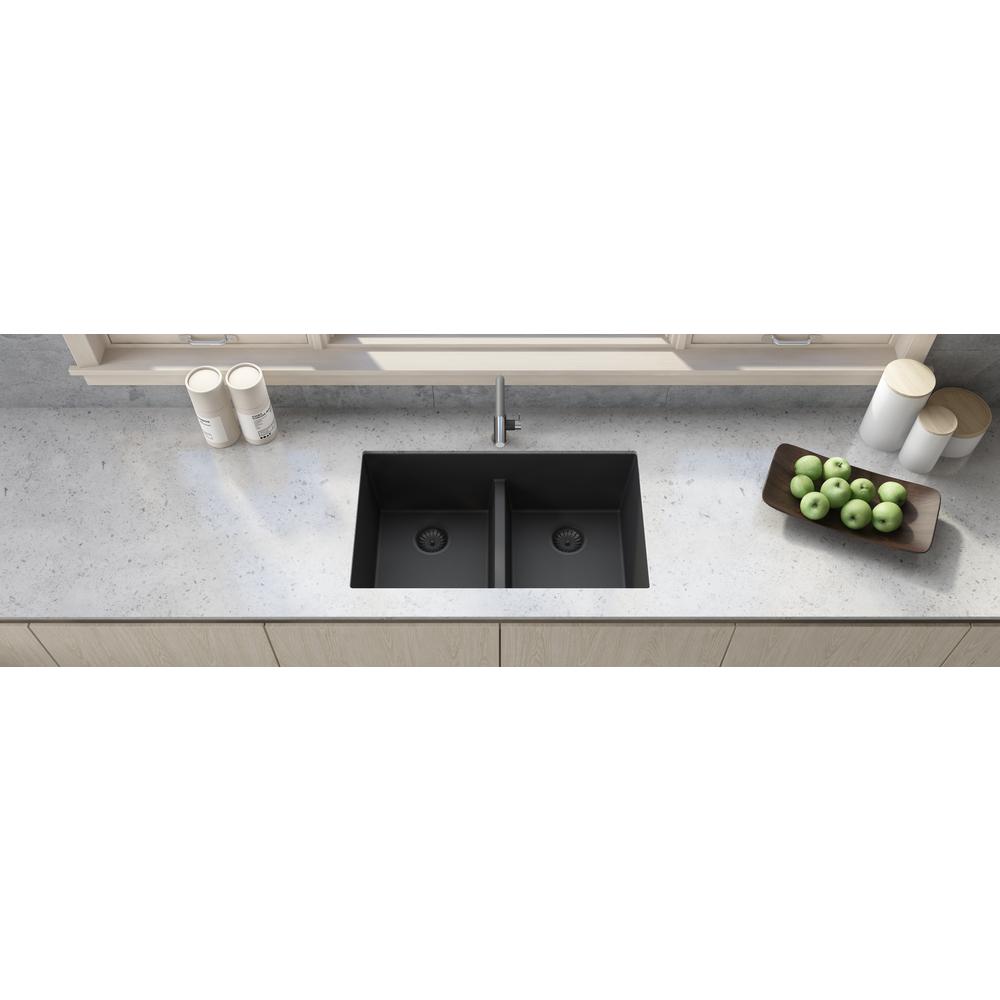 Ruvati 33 x 19 inch Undermount Low Divide Double Bowl Kitchen Sink. Picture 3