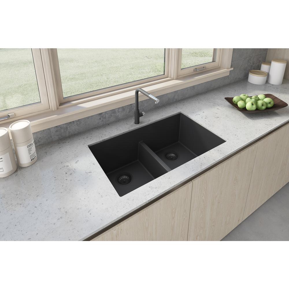 Ruvati 33 x 19 inch Undermount Low Divide Double Bowl Kitchen Sink. Picture 4