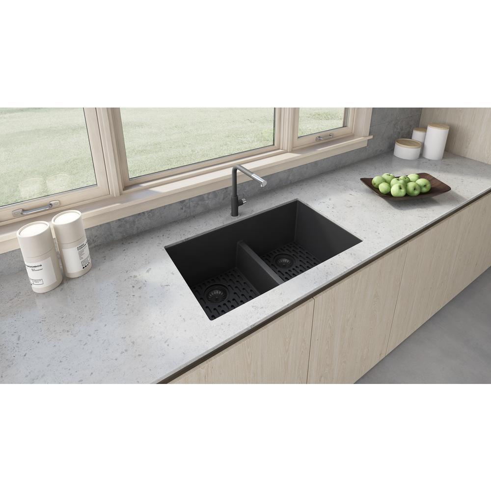 Ruvati 33 x 19 inch Undermount Low Divide Double Bowl Kitchen Sink. Picture 13