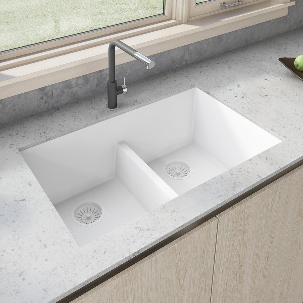 Ruvati 33 x 19 inch Undermount Double Bowl Low Divide Kitchen Sink. Picture 7