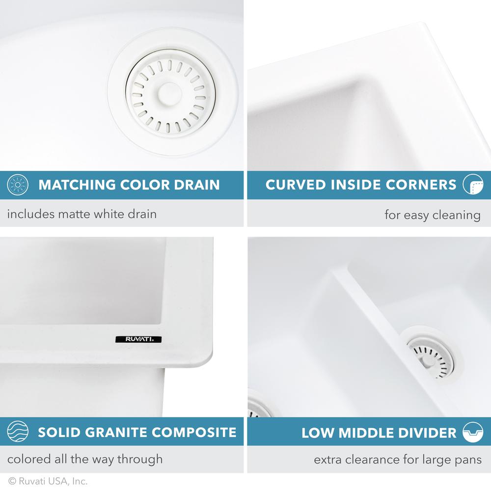 Ruvati 33 x 19 inch Undermount Double Bowl Low Divide Kitchen Sink. Picture 2