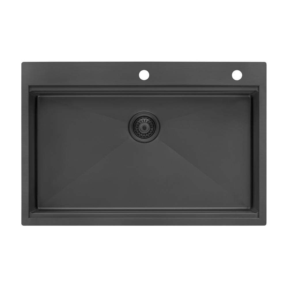 33in Black Stainless Steel Workstation Drop-in Topmount Kitchen Sink Single Bowl. Picture 3