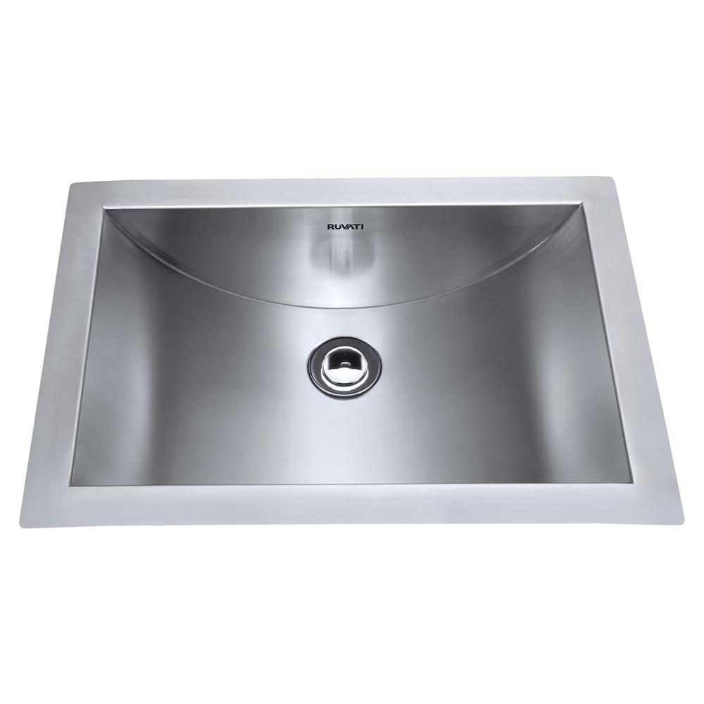 Ruvati 18 x 12 inch Brushed Stainless Steel Rectangular Bathroom Sink Undermount. Picture 7