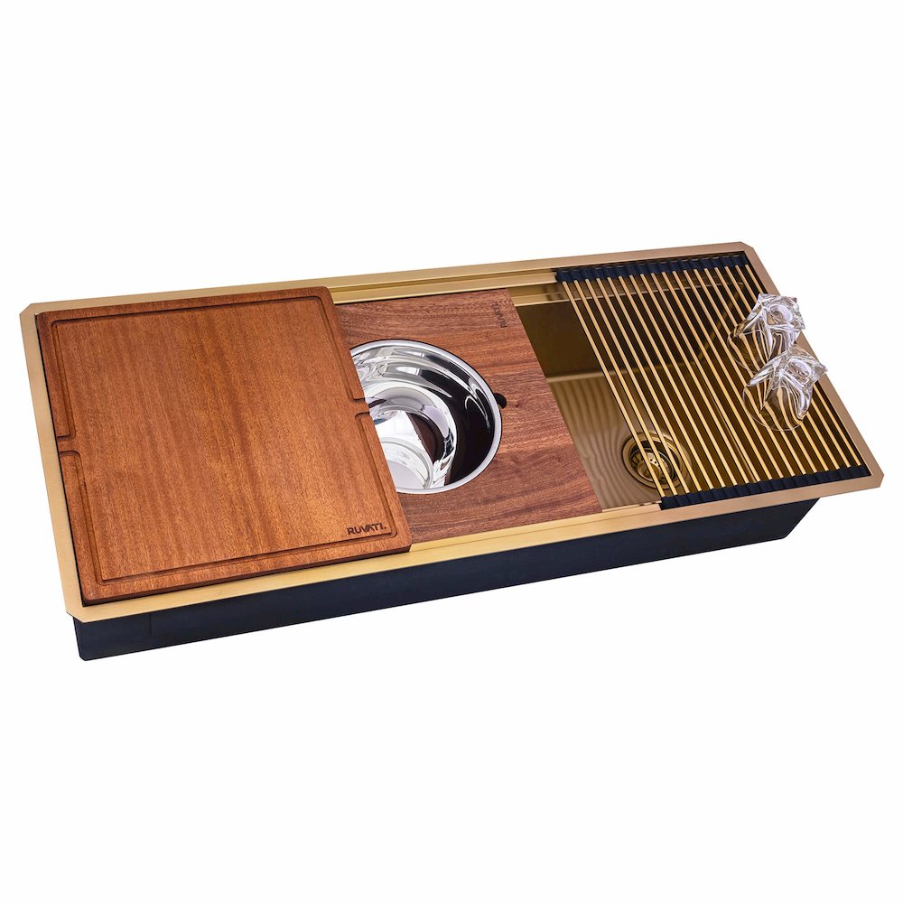 45-inch Polished Brass Matte Gold Stainless Steel Workstation Kitchen Sink. Picture 1