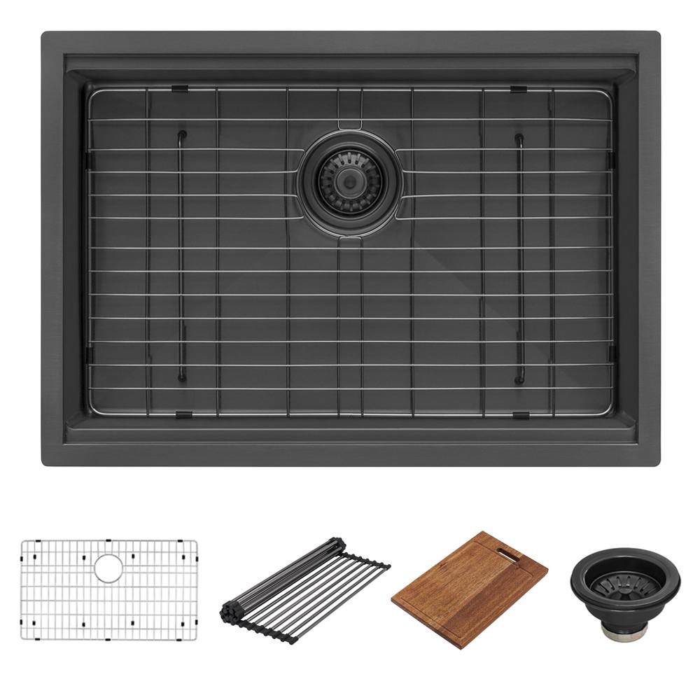 27in Black Stainless Steel Workstation Undermount Kitchen Sink Single Bowl. Picture 3