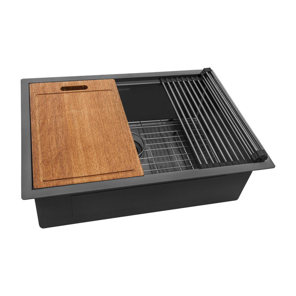 27in Black Stainless Steel Workstation Undermount Kitchen Sink Single Bowl. Picture 1
