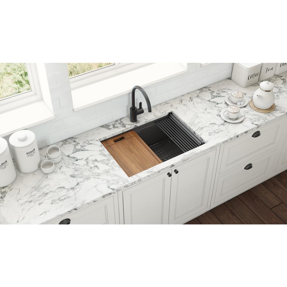 27in Black Stainless Steel Workstation Undermount Kitchen Sink Single Bowl. Picture 14