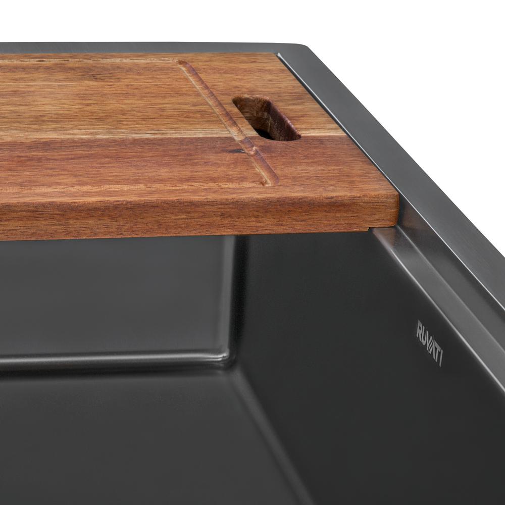 27in Black Stainless Steel Workstation Undermount Kitchen Sink Single Bowl. Picture 4