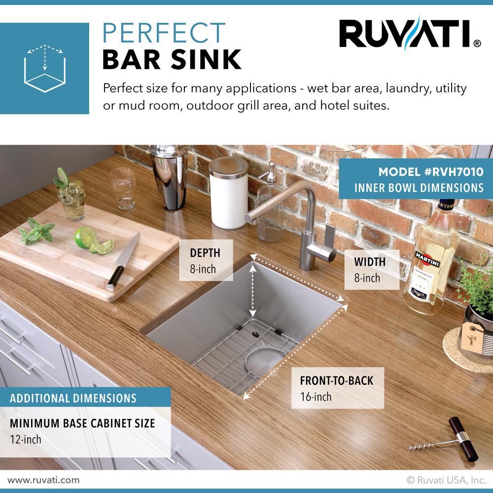 Ruvati 10 inch Undermount Bar Prep 16 Gauge Kitchen Sink Corners Single Bowl. Picture 10