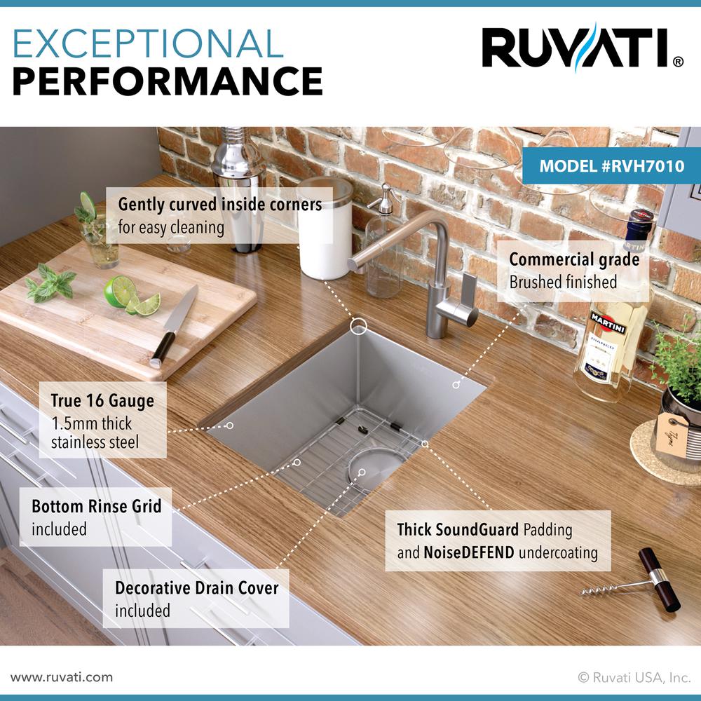 Ruvati 10 inch Undermount Bar Prep 16 Gauge Kitchen Sink Corners Single Bowl. Picture 11