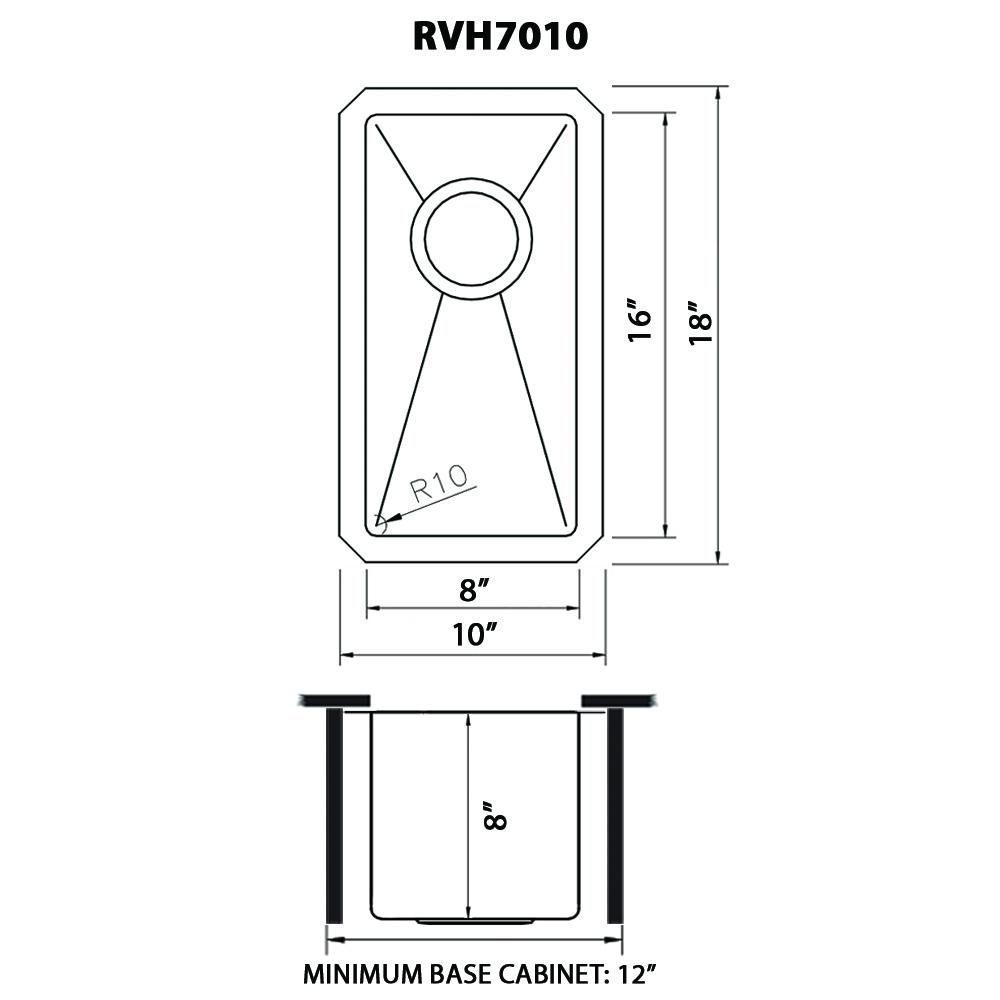 Ruvati 10 inch Undermount Bar Prep 16 Gauge Kitchen Sink Corners Single Bowl. Picture 6