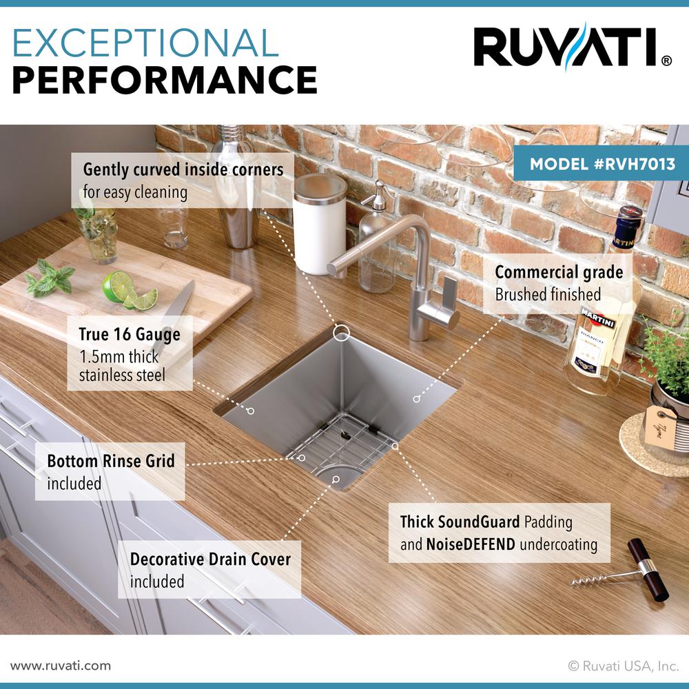 Ruvati 13 x 15 in Undermount Bar Prep 16 Gauge Kitchen Sink Corners Single Bowl. Picture 7