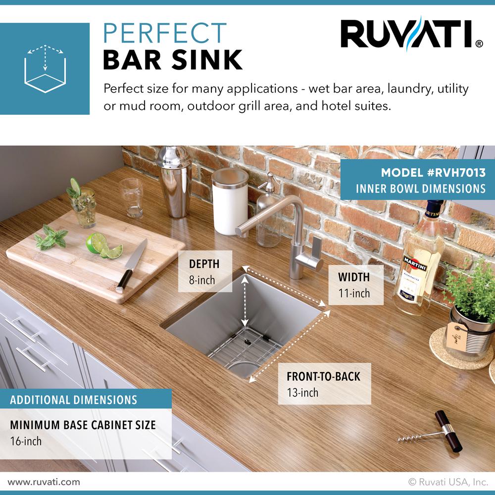 Ruvati 13 x 15 in Undermount Bar Prep 16 Gauge Kitchen Sink Corners Single Bowl. Picture 8