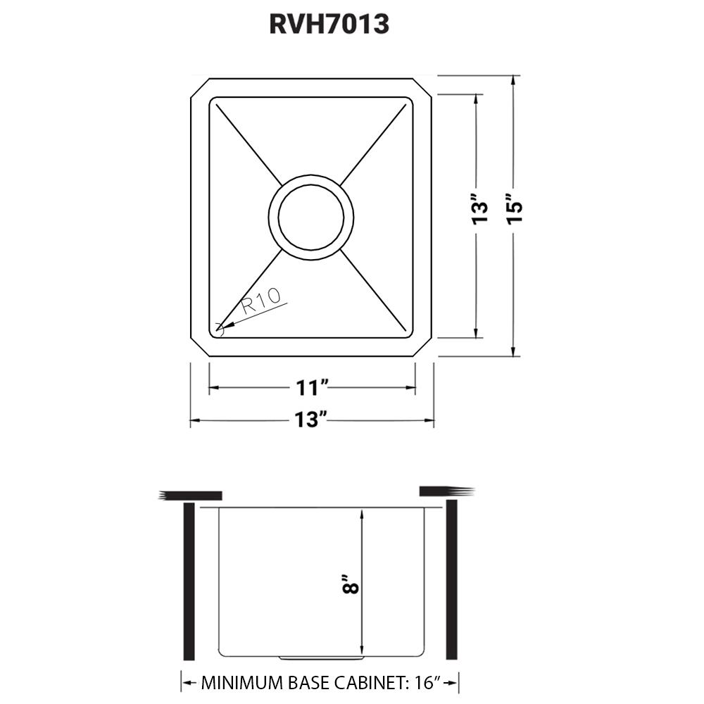 Ruvati 13 x 15 in Undermount Bar Prep 16 Gauge Kitchen Sink Corners Single Bowl. Picture 9