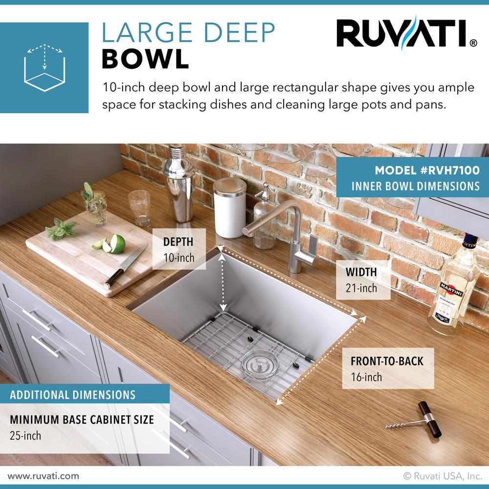 Ruvati 23-inch Undermount 16 Gauge Zero Radius Kitchen Sink Single Bowl. Picture 5
