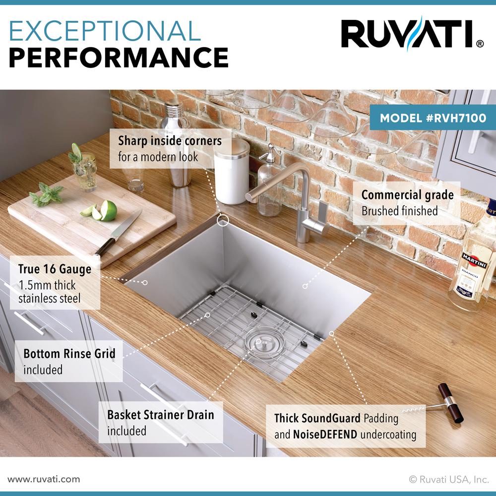 Ruvati 23-inch Undermount 16 Gauge Zero Radius Kitchen Sink Single Bowl. Picture 12