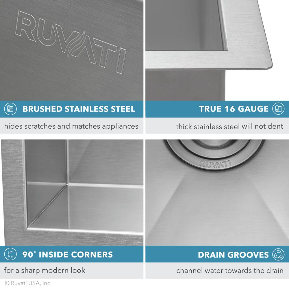 Ruvati 14-inch Undermount 16 Gauge Zero Radius Bar Prep Kitchen Sink Single Bowl. Picture 4