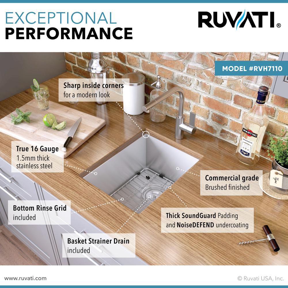 Ruvati 14-inch Undermount 16 Gauge Zero Radius Bar Prep Kitchen Sink Single Bowl. Picture 8