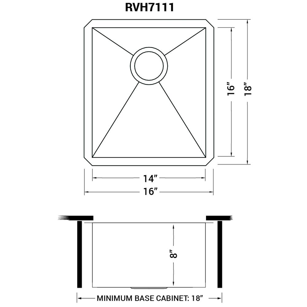 Ruvati 16-inch Undermount 16 Gauge Zero Radius Bar Prep Sink Single Bowl. Picture 12