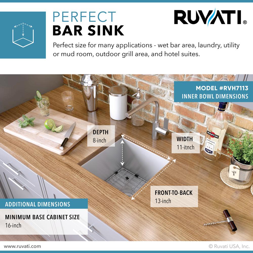 Ruvati 13 x 15 in Undermount 16 Gauge Zero Radius Bar Kitchen Sink Single Bowl. Picture 9