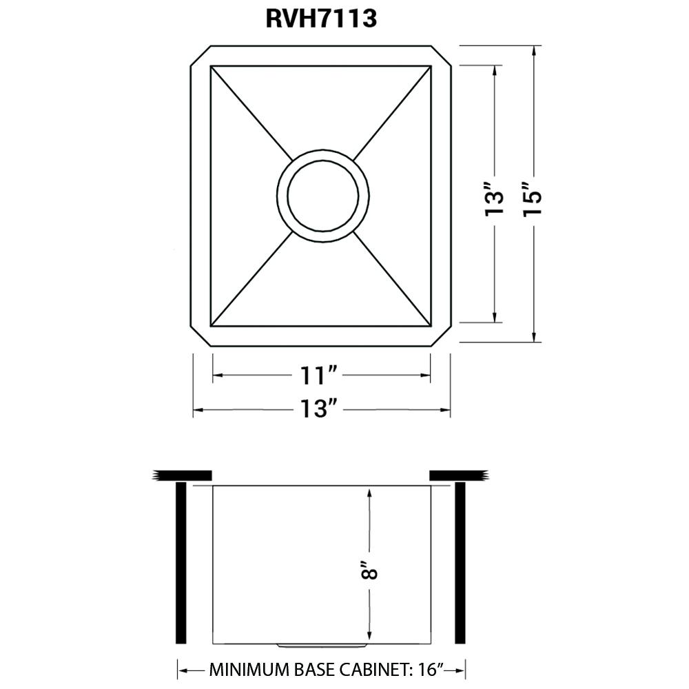 Ruvati 13 x 15 in Undermount 16 Gauge Zero Radius Bar Kitchen Sink Single Bowl. Picture 12