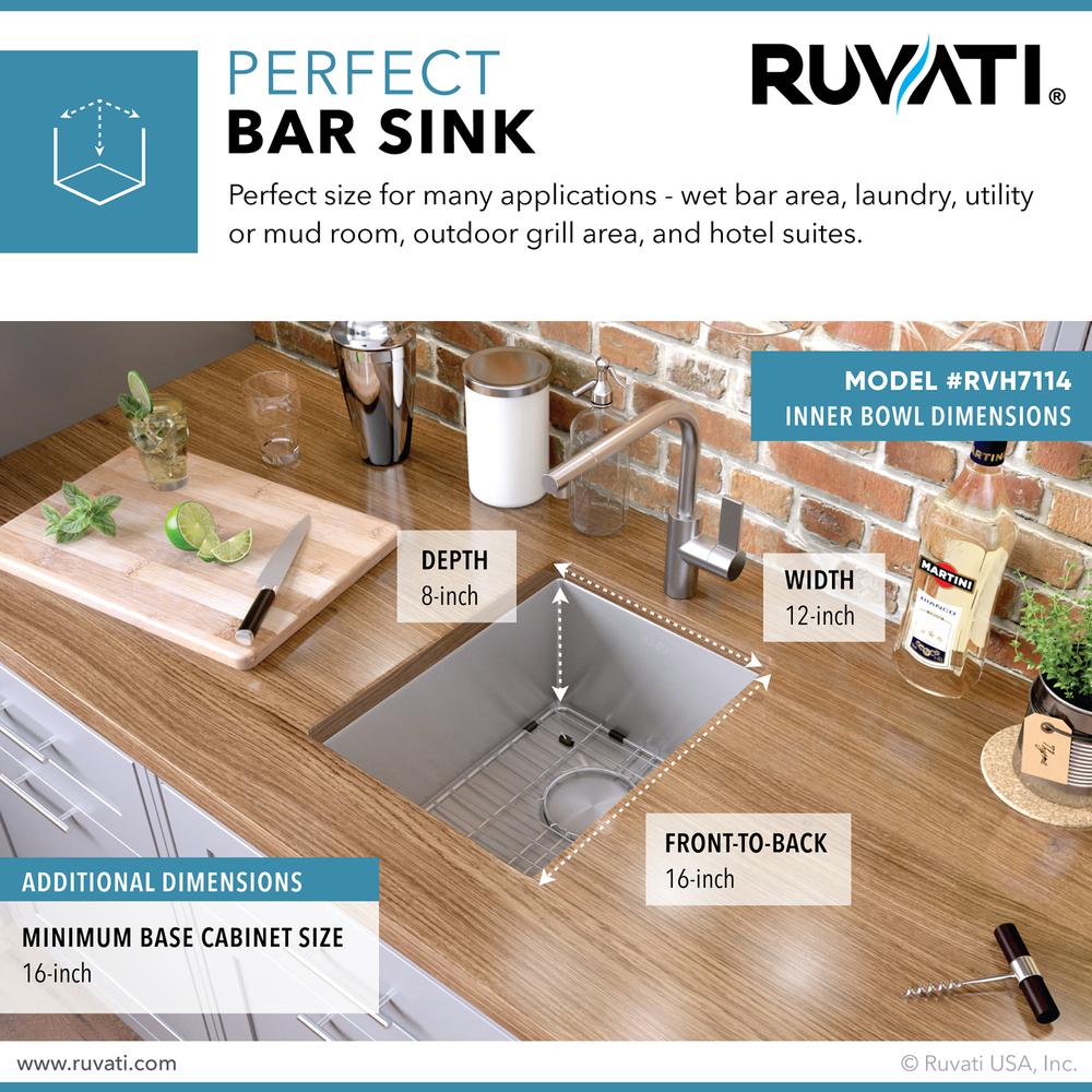 Ruvati 14-inch Undermount Bar Prep Sink 16 Gauge Rounded Corners Single Bowl. Picture 6