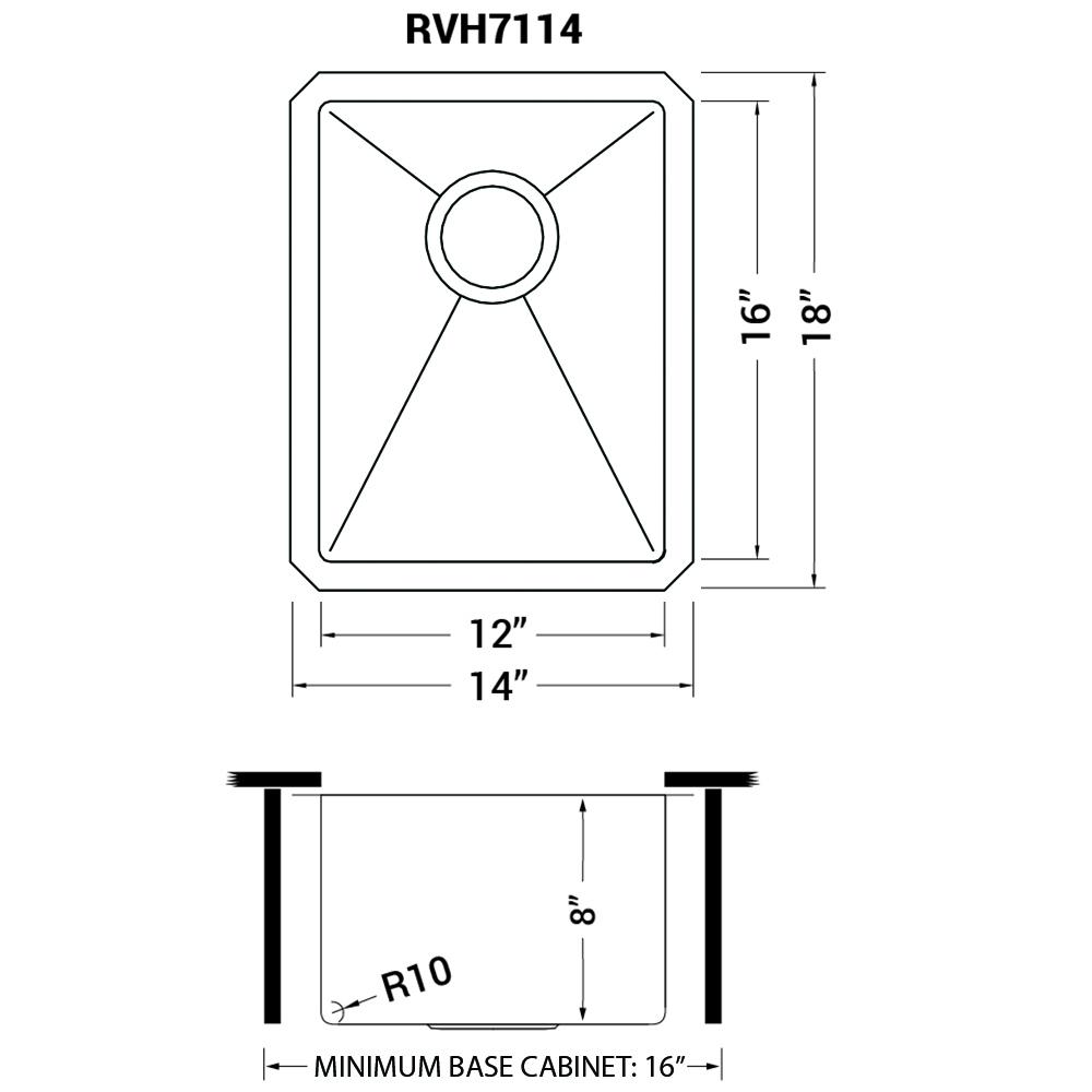 Ruvati 14-inch Undermount Bar Prep Sink 16 Gauge Rounded Corners Single Bowl. Picture 11