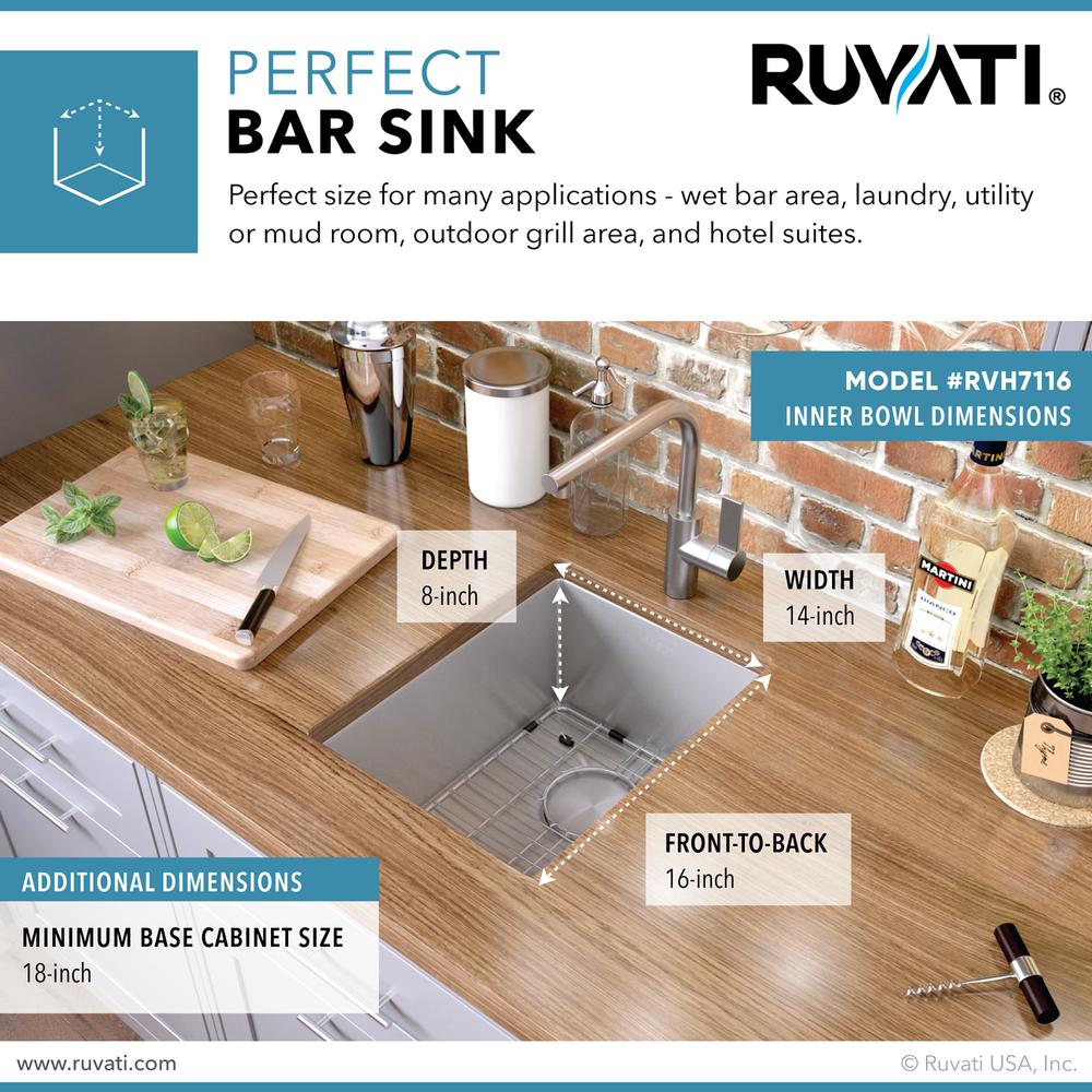 Ruvati 16 x 18 in Undermount Bar Prep Kitchen Sink 16 Gauge Corners Single Bowl. Picture 8