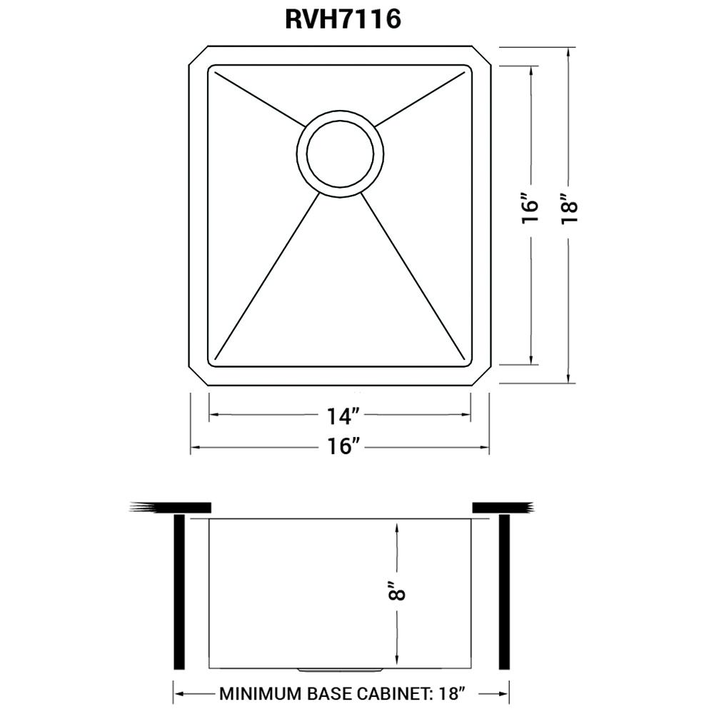 Ruvati 16 x 18 in Undermount Bar Prep Kitchen Sink 16 Gauge Corners Single Bowl. Picture 11