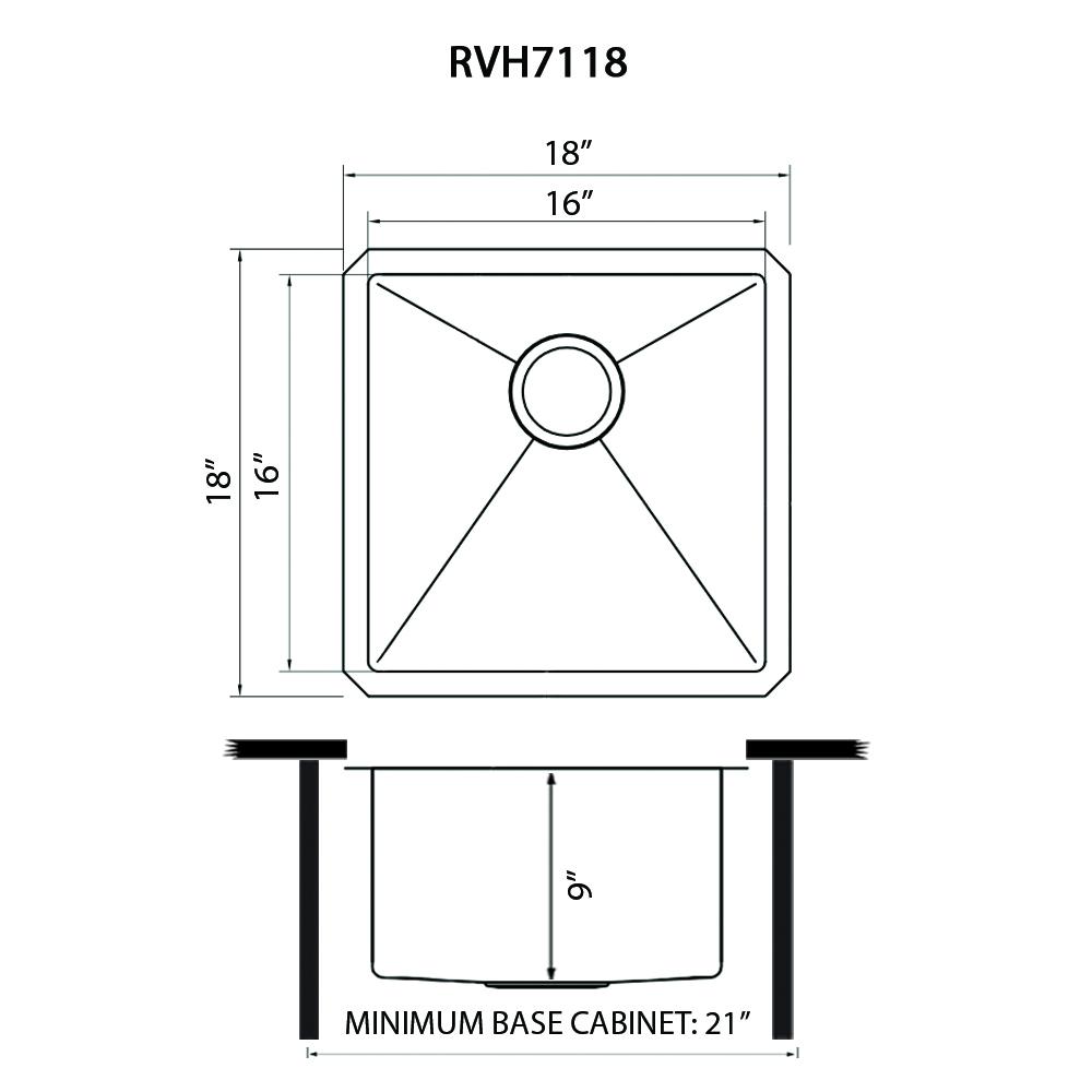 Ruvati 18 inch Undermount Bar Prep 16 Gauge Kitchen Sink Corners Single Bowl. Picture 4