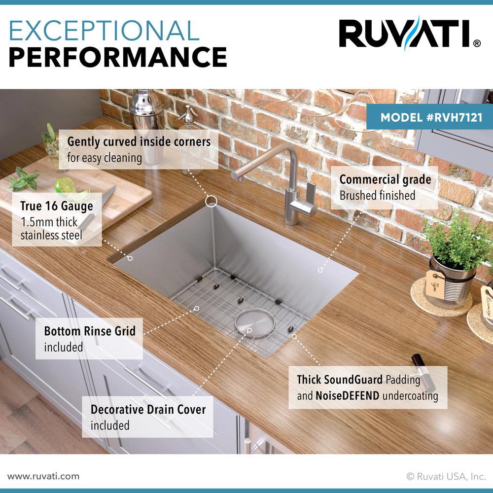 Ruvati 21-inch Undermount Bar Prep Kitchen Sink 16 Gauge Corners Single Bowl. Picture 5