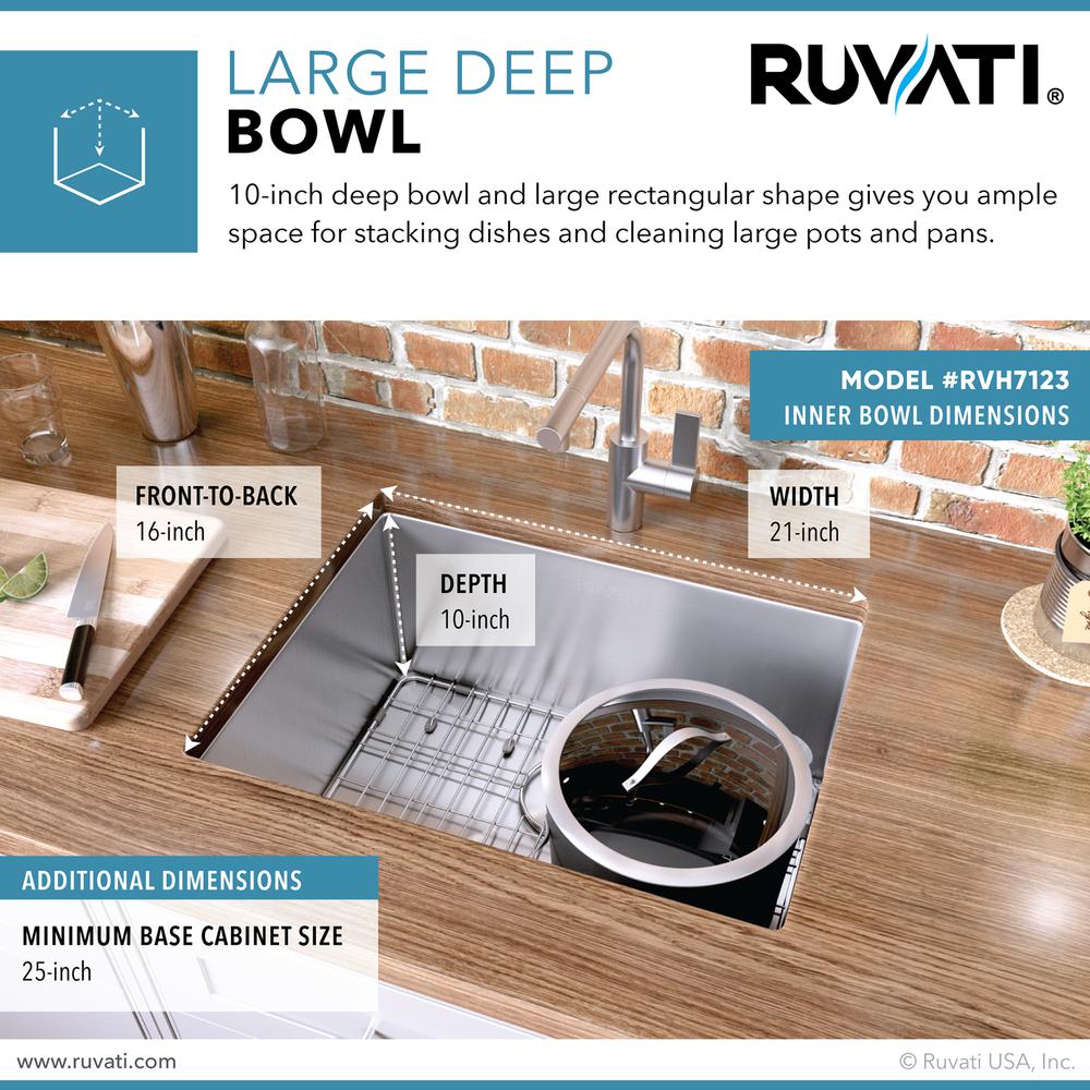 Ruvati 23-inch Undermount Kitchen Sink 16 Gauge Corners Single Bowl. Picture 5