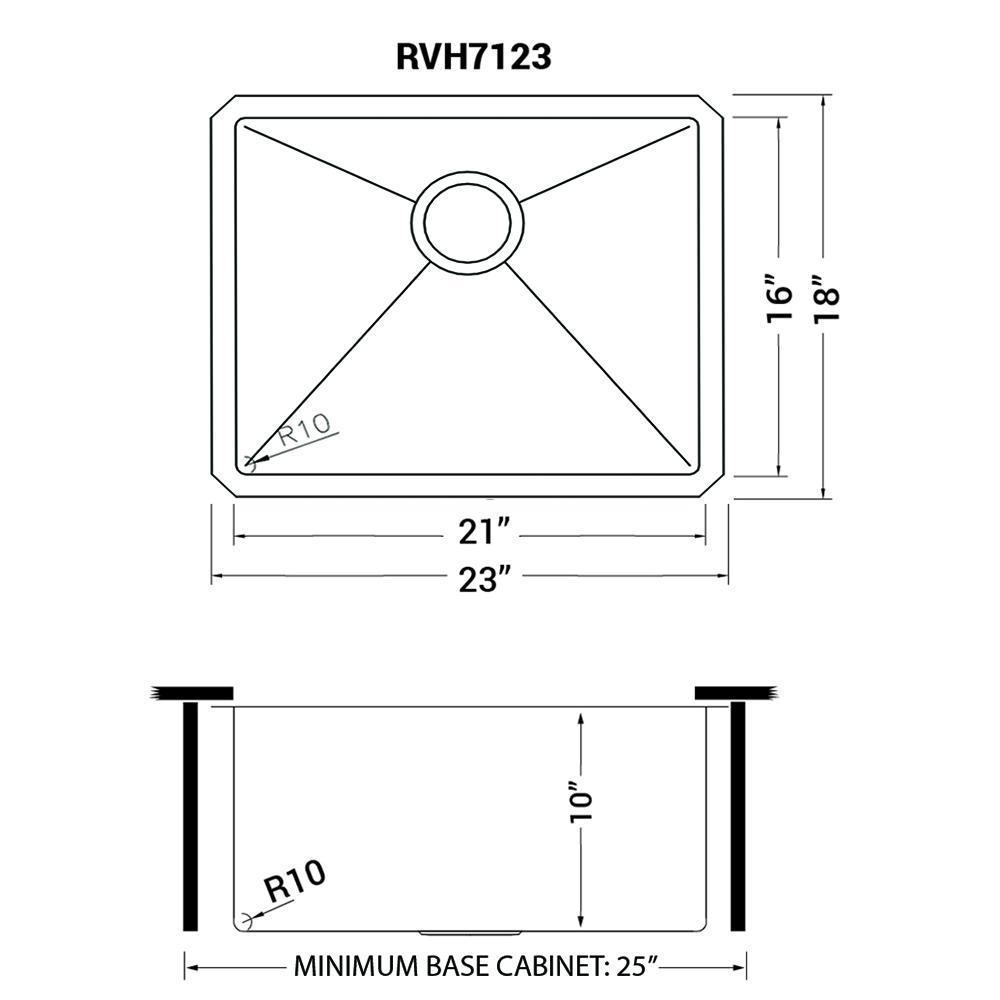 Ruvati 23-inch Undermount Kitchen Sink 16 Gauge Corners Single Bowl. Picture 12