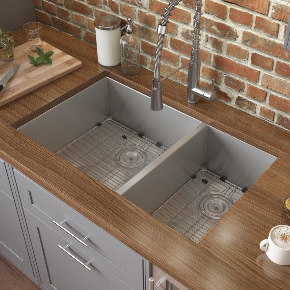 Ruvati 29-inch Undermount 60/40 Double Bowl Zero Radius 16 Gauge Kitchen Sink. Picture 12