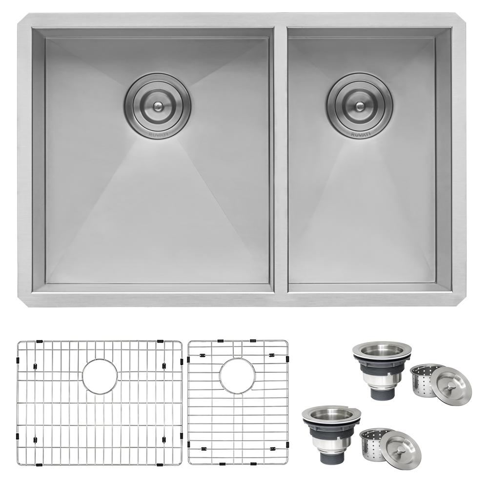 Ruvati 29-inch Undermount 60/40 Double Bowl Zero Radius 16 Gauge Kitchen Sink. Picture 2