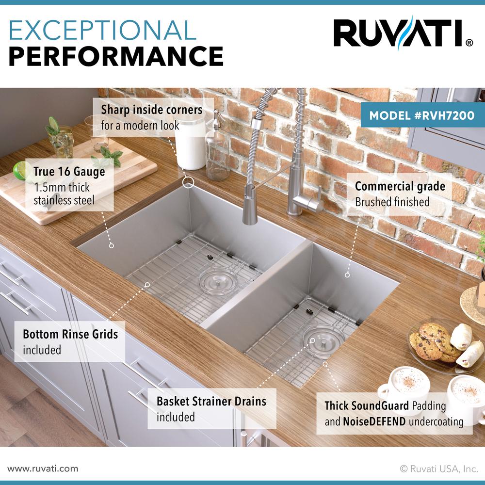 Ruvati 29-inch Undermount 60/40 Double Bowl Zero Radius 16 Gauge Kitchen Sink. Picture 5