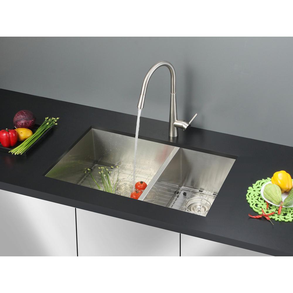 Ruvati 29-inch Undermount 60/40 Double Bowl Zero Radius 16 Gauge Kitchen Sink. Picture 8