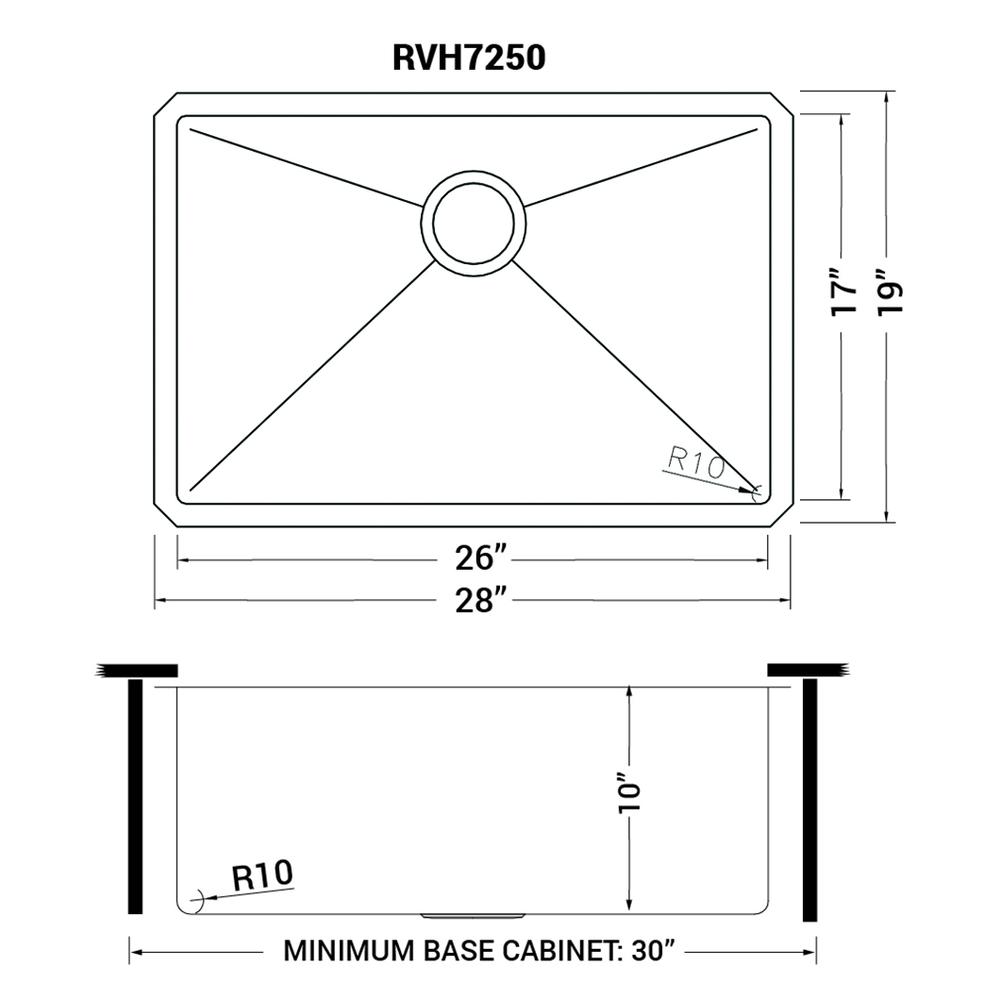 Ruvati 28-inch Undermount 16 Gauge Kitchen Sink Rounded Corners Single Bowl. Picture 11