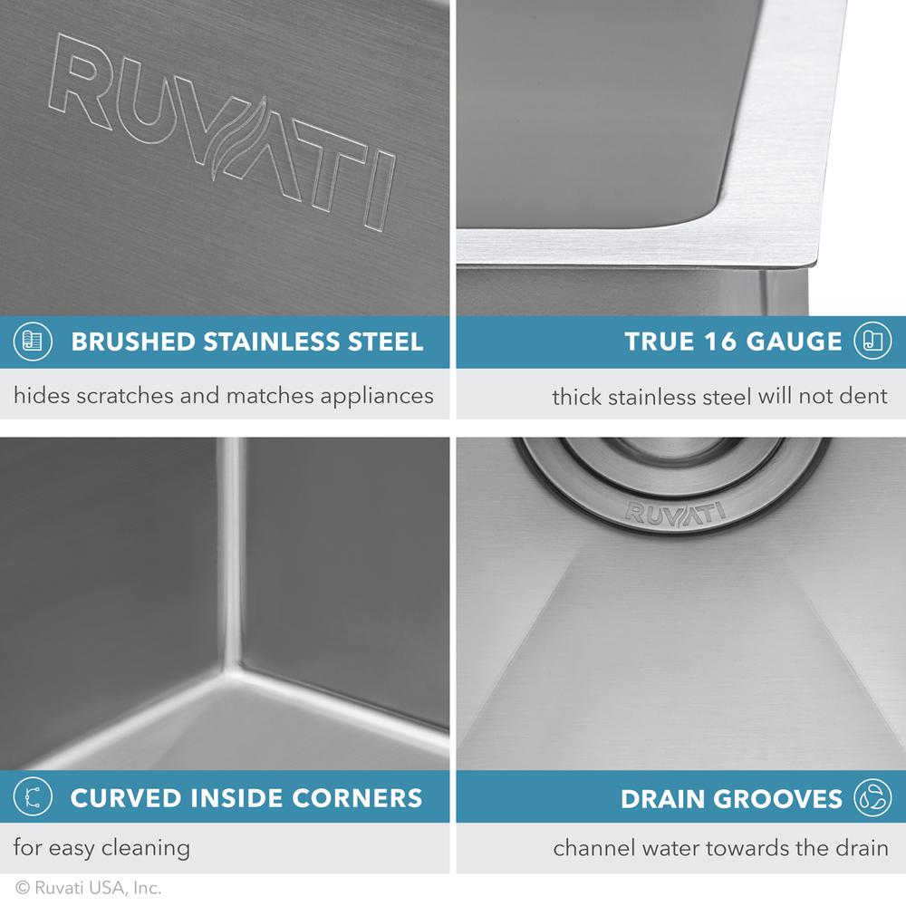 Ruvati 28-inch Low-Divide Undermount 16 Gauge Kitchen Sink. Picture 5