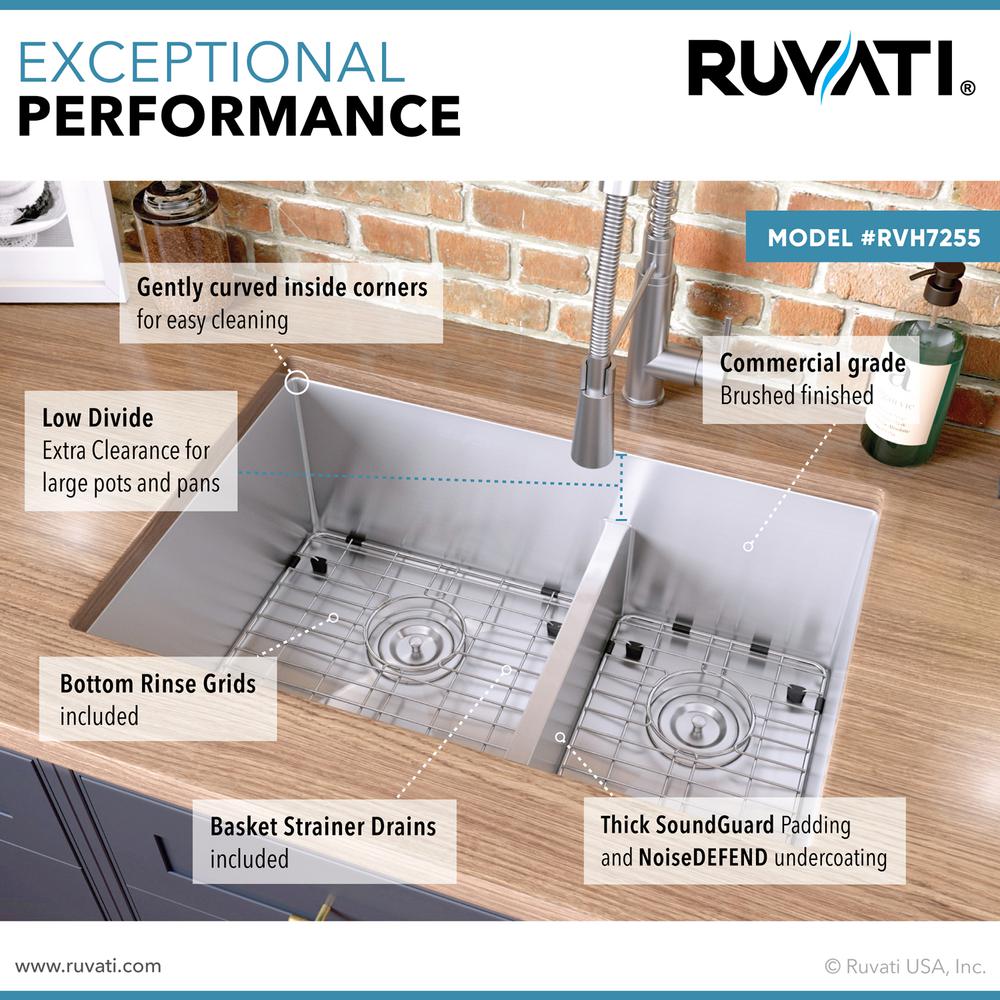 Ruvati 28-inch Low-Divide Undermount 16 Gauge Kitchen Sink. Picture 6