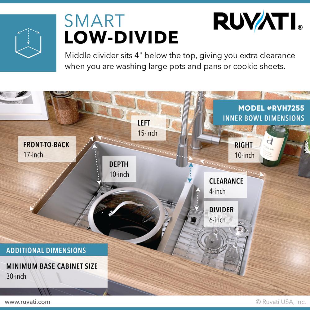 Ruvati 28-inch Low-Divide Undermount 16 Gauge Kitchen Sink. Picture 9