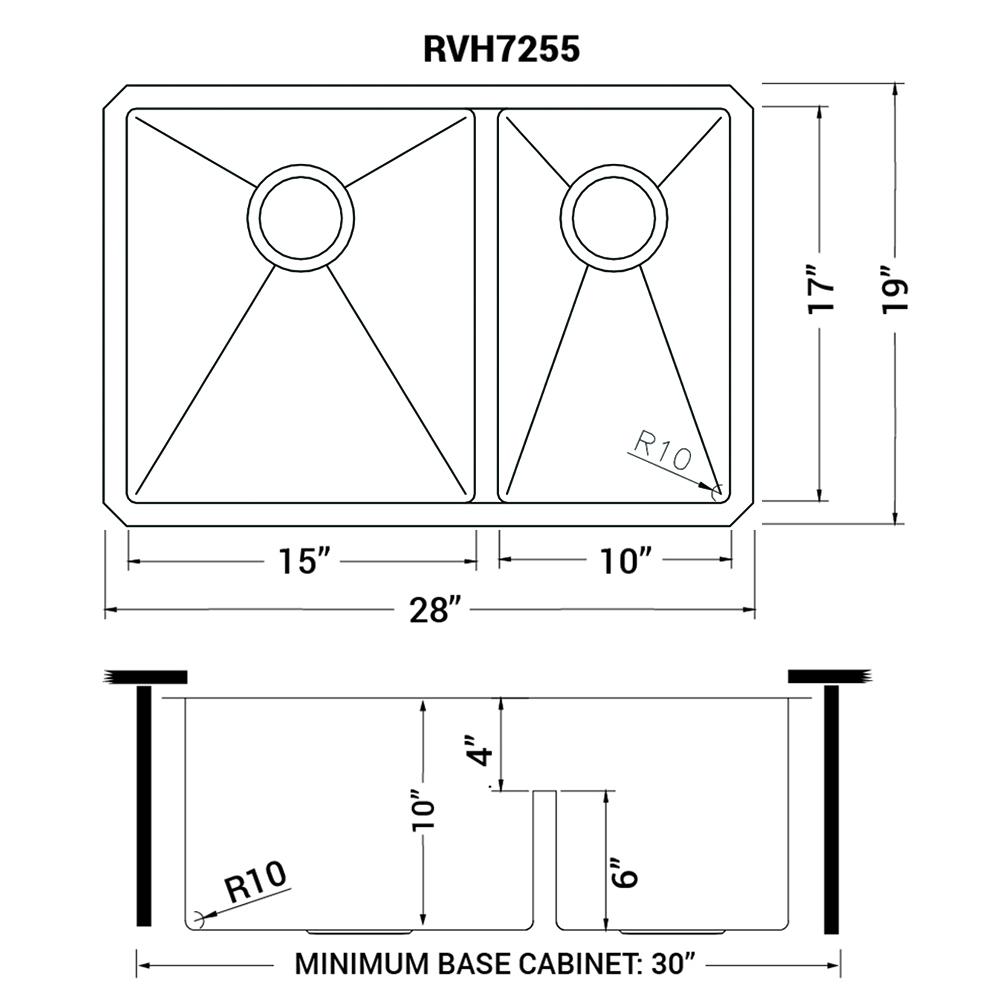 Ruvati 28-inch Low-Divide Undermount 16 Gauge Kitchen Sink. Picture 12