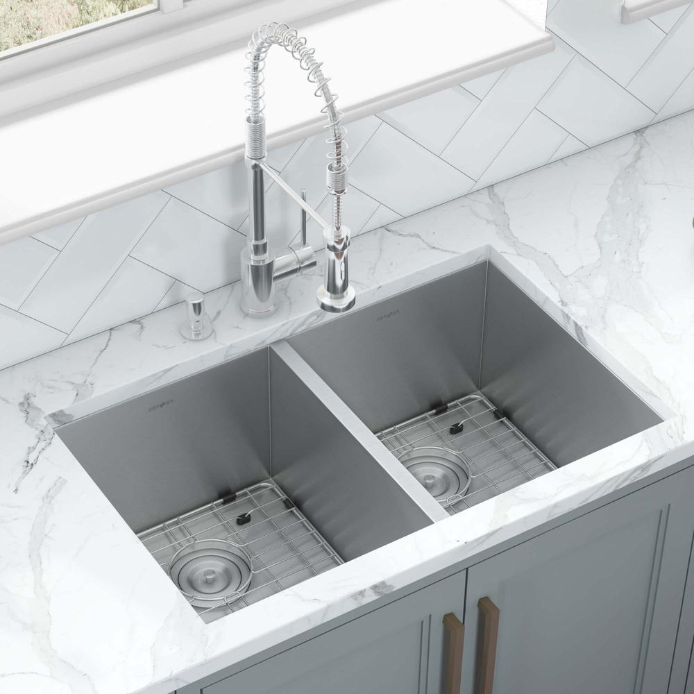 Ruvati 30-inch Undermount 50/50 Double Bowl Zero Radius 16 Gauge Kitchen Sink. Picture 16