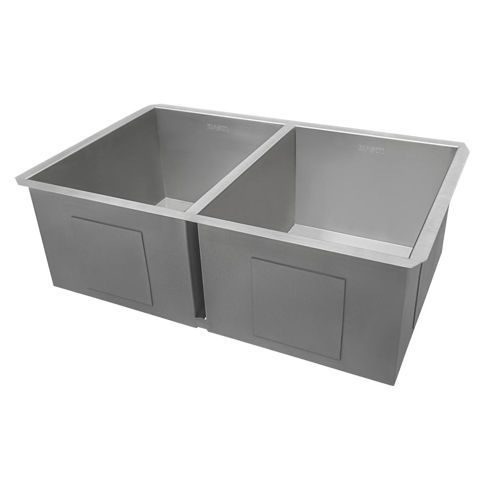 Ruvati 30-inch Undermount 50/50 Double Bowl Zero Radius 16 Gauge Kitchen Sink. Picture 7